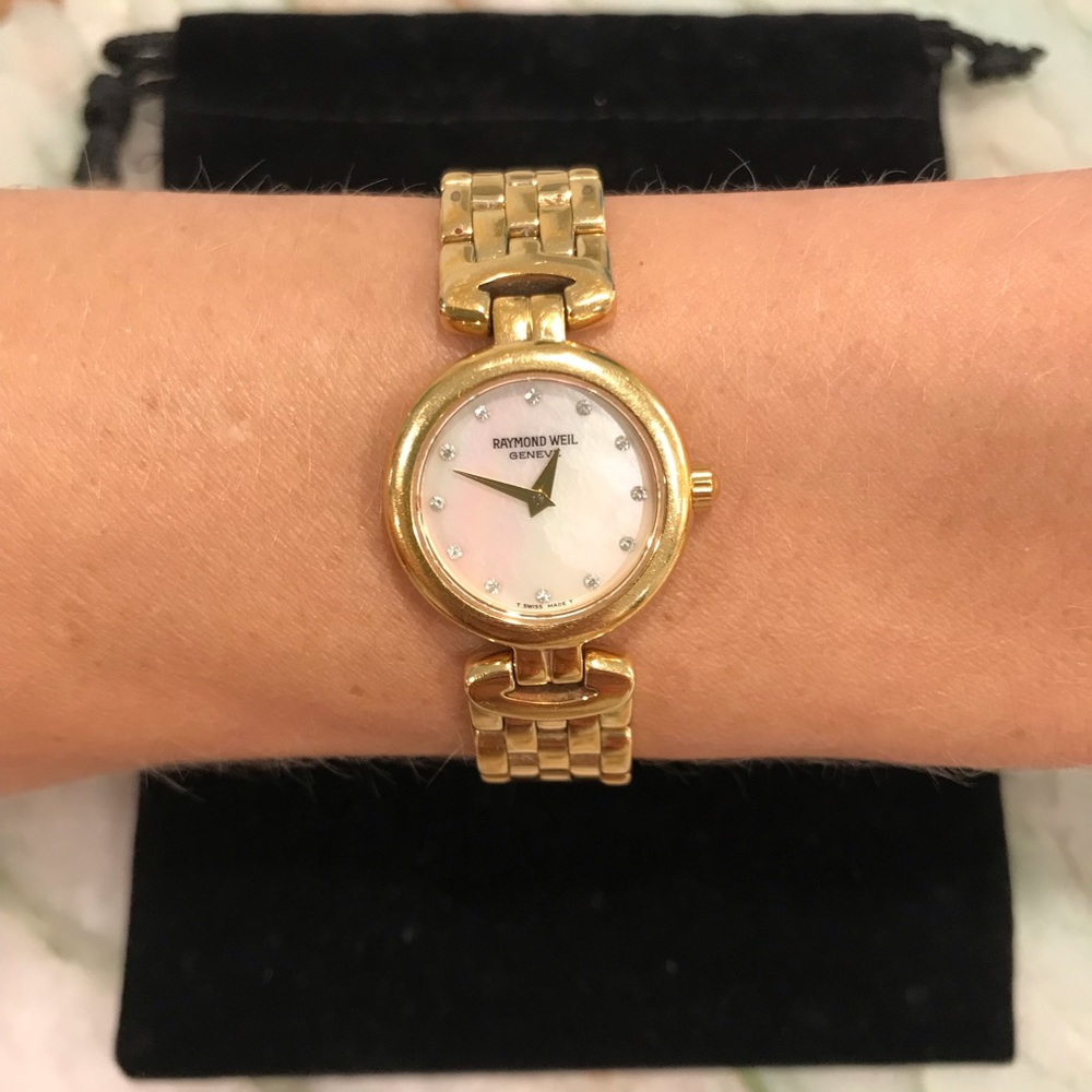 Raymond Weil Geneve Swiss Made 18K Gold Electroplated Sapphire Crystal Watch